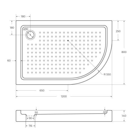АКРИЛОВЫЙ ПОДДОН CEZARES TRAY-A-RH-15-W, артикул TRAY-A-RH-120/100-550-15-W-L