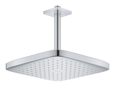 Верхний душ GROHE Tempesta 250 CUBE, квадратный + Душевой кронштейн потолочный 142 мм, хром (26683000)
