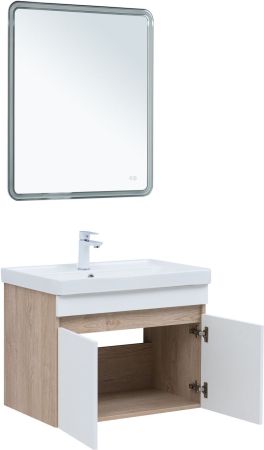 Тумба под раковину Aquanet Оптима 80 дуб светлый/белый сатин