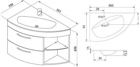 Тумба с раковиной De Aqua Трио Люкс 80 R белый, артикул 00212695