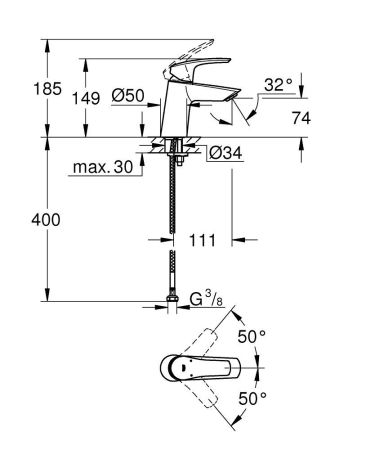 Смеситель для раковины  GROHE EUROSMART 23967003 (хром, L-11,1 H-7,4), шт, артикул 23967003