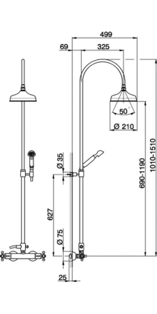 CISAL Arcana Душевой комплект: термостатический смеситель, стойка с верхним душем, лейка+шланг, цвет хром