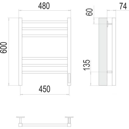 Полотенцесушитель электрический Terminus Ватикан П6 450х60 КС 903, белый матовый, артикул 4670078527509