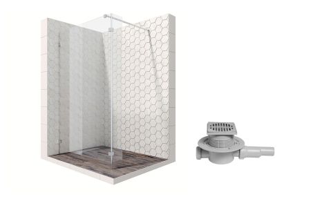 Душевая перегородка Ambassador Walk-in 15031105-MA1, свободный вход, точечный трап,90х25