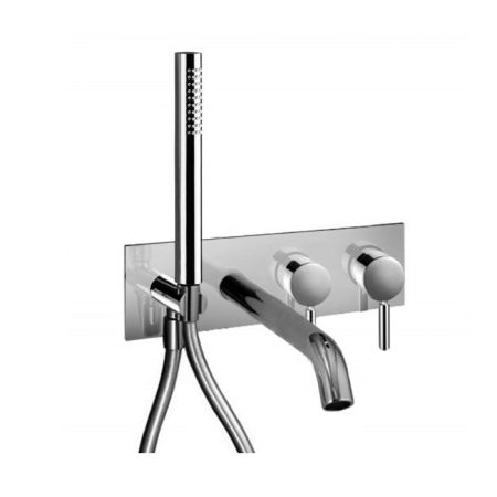 Fantini Nostromo Смеситель для ванны, встраиваемый, с ручн душем, излив 200мм, (наружняя часть), цвет: нержавеющая сталь