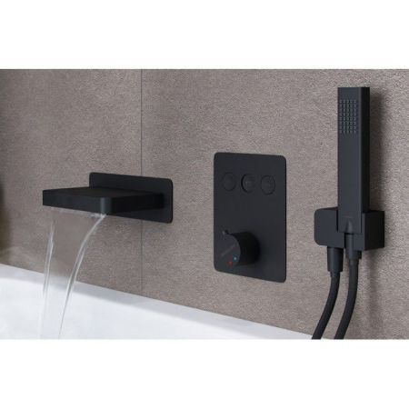 Термостатическая душевая система скрытого монтажа EXCELLENT Krotos AREX.SET.8046BL (черный мат)