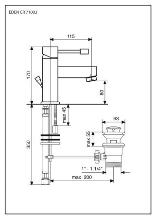 Emmevi Eden, однорычажный смеситель для раковины с донным клапаном, цвет хром, артикул 71003/CR