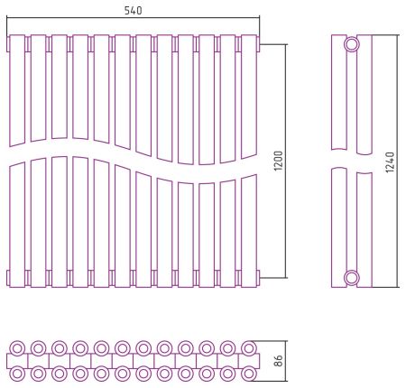Отопительный радиатор ЭСТЕТ-00 н/ж 1200х540 / 12 сек (Матовый ЧЁРНЫЙ), артикул 31-0332-1212