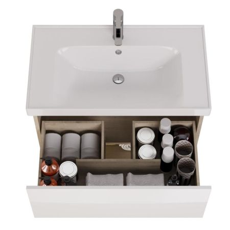 Тумба с раковиной подвесная Dreja Perfecto 90 см, дуб эврика/белый, артикул 99-0813-com