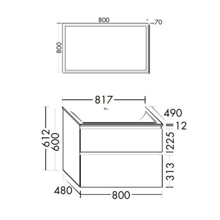 BURGBAD ACCURA Зеркало 800х800х70 мм., LED подсветка 4200K, корпус черный, артикул SIIV080
