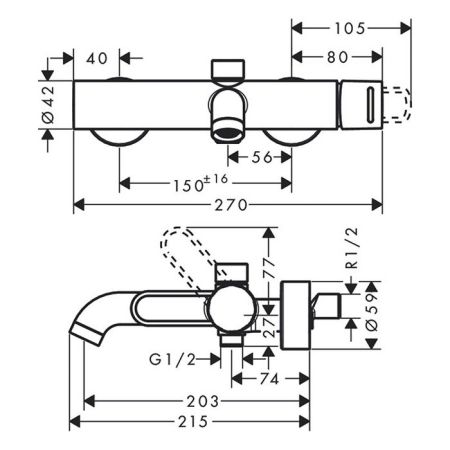 AX Uno Смеситель для ванны, однорычажный, настенный, цвет: хром, артикул 38421000