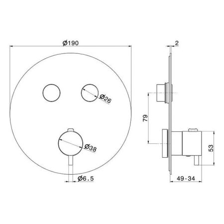 Встраиваемый термостатический кнопочный смеситель для душа ETERNA на 2 пот. нержавеющая сталь, артикул 70426EXKM.50.050