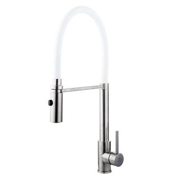 Смеситель для кухни с гибким изливом FASHUN A54111-8, сатин/белый