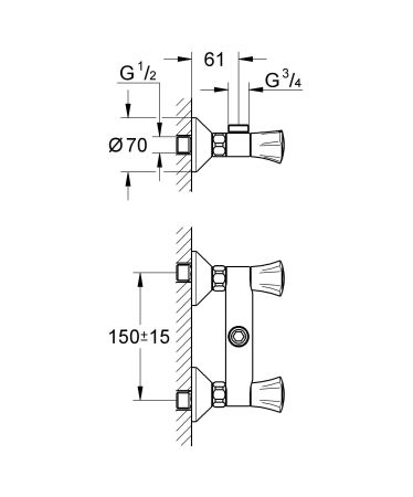 Смеситель для душа GROHE Costa L с выходом для шланга сверху, хром (26009001)
