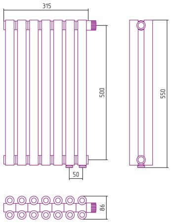 Отопительный радиатор ЭСТЕТ-00 н/ж EU50 500х315 / 7 сек (Матовый БЕЛЫЙ)