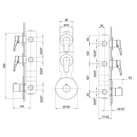 Внутренняя часть термостатического смесителя для душа, Fantini, артикул 19 00 3902A