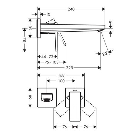 HG Metropol Встраиваемый смеситель для раковины, излив 225мм (внешние части), цвет: шлифованный черный хром, артикул 32526340