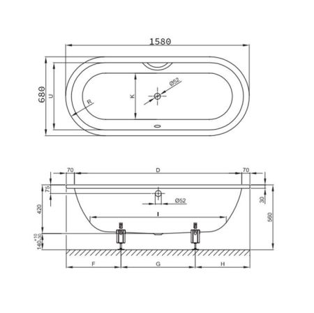 BETTE Starlet Flair Oval Ванна  с шумоизоляцией  158х68х42см, с самоочищающимся покрытием Glaze Plus, белая, артикул 8772-000 PLUS