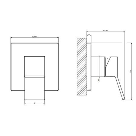 Gessi Rettangolo K Встраиваемый однорычажный смеситель без излива(внешние части), цвет: медь, артикул 53109#030