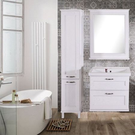 Тумба под раковину ASB-Woodline Прато 70 подвесная Белый патина серебро, артикул 9650