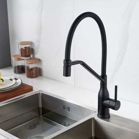 Смеситель для кухни с гибким изливом Shevanik S343H-3, черный