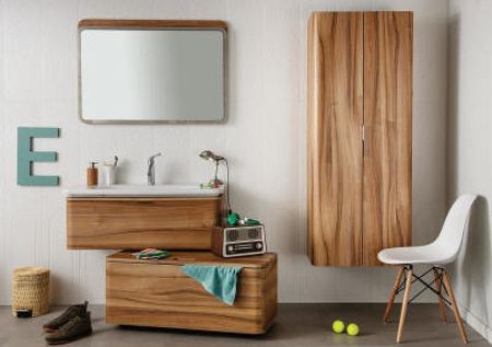 Тумба Nest с раковиной c 1м ящиком, 80 см, с LED подсветкой, цвет натуральная древесина, артикул 56138