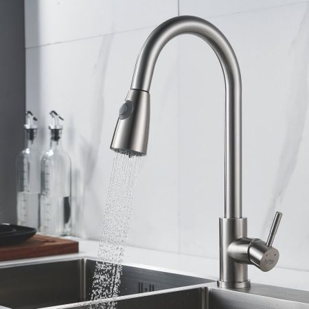 Смеситель для кухни с выдвижным изливом Raffine F213L, сатин