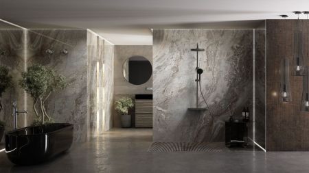 душевые стойки Vincea Душевая стойка Inspire VSFS-3I12TMB термостатическая с изливом, 30см верх.душ, черный,, артикул VSFS-3I12TMB