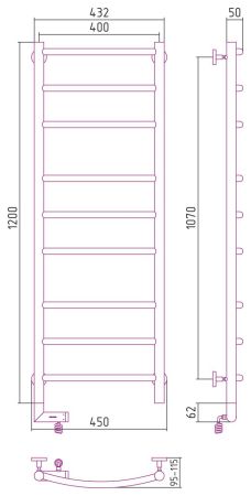 Полотенцесушитель электрический "ГАЛАНТ 2.0" 1200х400 / МЭМ левый (Без покрытия)