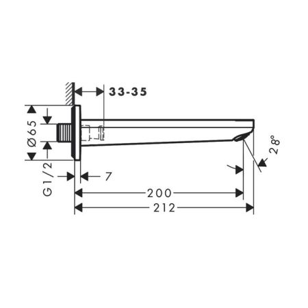 Излив, Hansgrohe, Rebris S, настенный, вынос излива, мм-200, стандарт подводки-1/2", цвет-черный матовый, артикул 72430670
