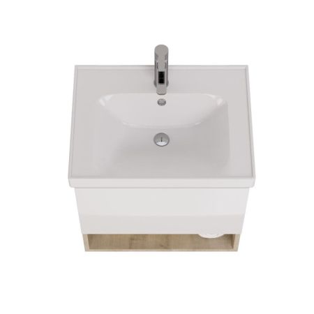 Тумба с раковиной подвесная Dreja Perfecto 60 см, дуб эврика/белый, артикул 99-0811-com