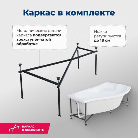 Акриловая ванна Aquanet Palma 170x90/60 R (с каркасом), артикул 00205537