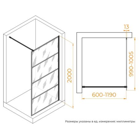 Душевая перегородка RGW WA-019B (Рисунок - черный принт, 1000), артикул 351001910-84