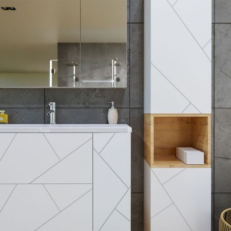 Тумба с раковиной и нишей Бриклаер КРИСТАЛЛ 100B, белый/дуб бунратти, артикул КРИСТАЛЛ 100B