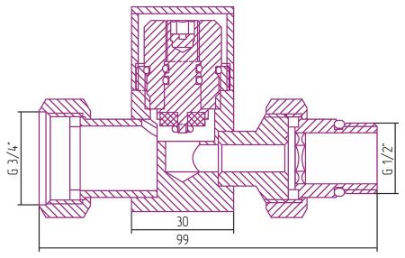 Вентиль прямой (под шестигранник) G 1/2" НР х G 3/4" НГ (ЗОЛОТО)