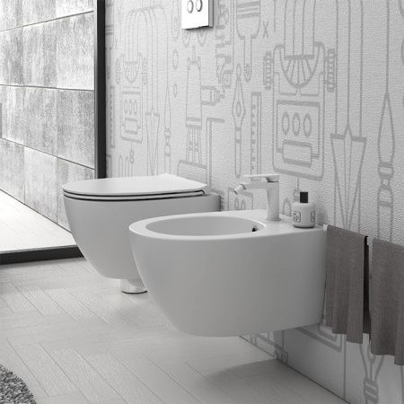 GLOBO 4ALL Унитаз подвесной БЕЗОБОДКОВЫЙ 54*36см, с системой скрытого крепежа, цвет bianco opaco