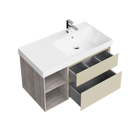 Тумба CUBO правая подвесная с ящиками 90, лимо матовая-древесная, артикул CUB.90Rh\LIM