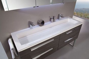 Puris Star Line, раковина из минерального литья усиленная с квадратной чашей на 2 смесителя 1600 мм, цвет белый