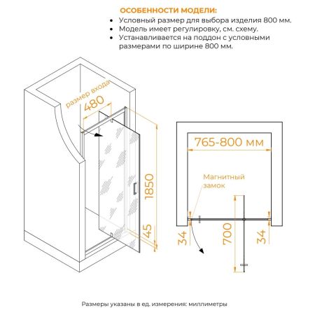 Душевая дверь RGW PA-105 (800), артикул 410810508-11