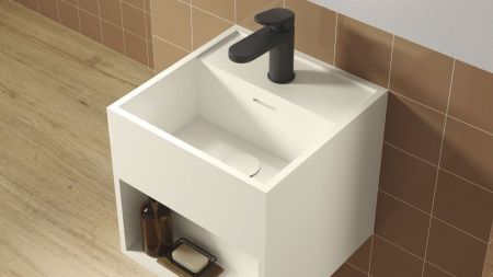 Zenon Titan, подвесная раковина квадратной формы, с полочкой, 30х30хh30 см, цвет белый матовый, артикул 4000.000.000.000.39678