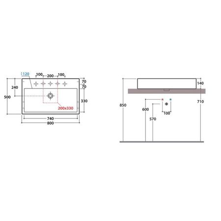 GLOBO Classic Раковина накладная без отв.под смеситель 80х50хh14,цвет белый