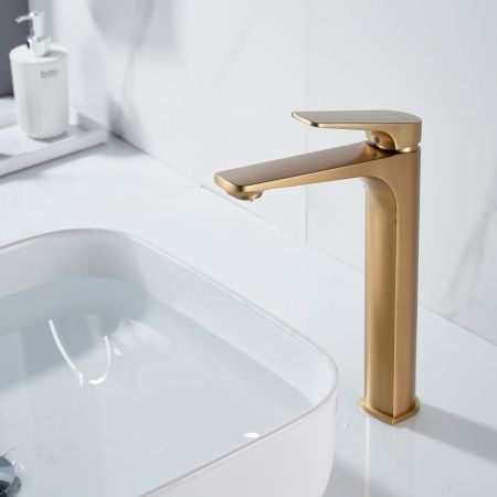 Смеситель для раковины высокий Shevanik S4211G, золотой сатин, артикул S4211G