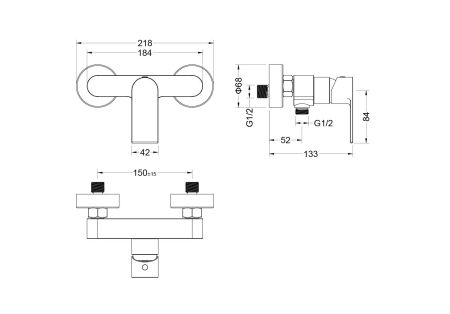 AQ1460CR ЛИРА смеситель для душа + AQ2018CR ЛИРА душевой гарнитур 3jet 65 см, артикул AQ1432CR
