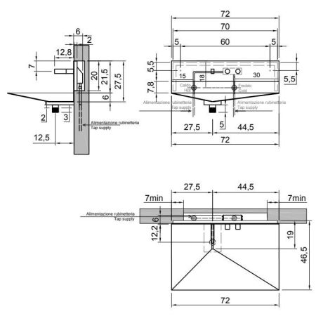 ANTONIO LUPI LAVANDINO Раковина подвесная 720х445х275 мм., из нержавеющей стали, со смесителем и самотечным донным клапаном, Stainless steel 316/L, артикул LAVANDINO