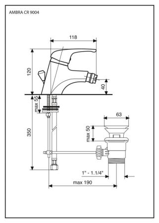 Emmevi Ambra, смеситель с донным клапаном для биде, цвет белый-хром, артикул 9004/BC