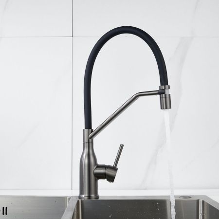 Смеситель для кухни с гибким изливом Shevanik S343T-3, оружейная сталь