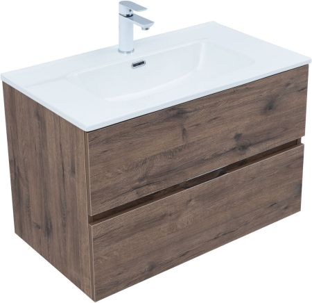 Тумба под раковину Aquanet Алвита New 80 2 ящика, дуб веллингтон табак, артикул 00334186