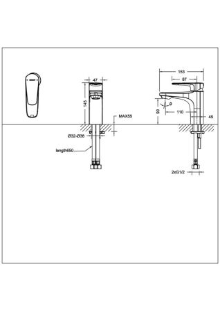Смеситель для раковины Bravat Source F1173218BW-ENG, черный