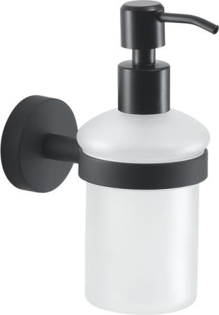 Gedy Eros, настенный стеклянный дозатор c металлической помпой, цвет черный матовый, артикул 2381(14)