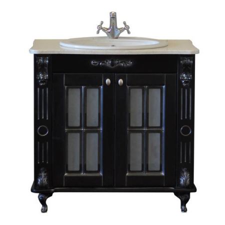 Тумба с раковиной Атолл Александрия 85 black (чёрный патина серебро)